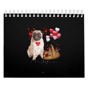 Cute Pug Dog Balloon Heart Valentines Day Calendar
