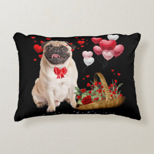 Cute Pug Dog Balloon Heart Valentine's Day Decorative Cushion