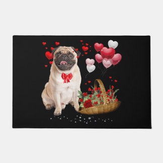 Cute Pug Dog Balloon Heart Valentine's Day Doormat