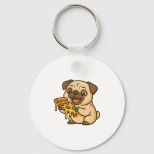 Cute pug dog cartoon pizza lover key ring