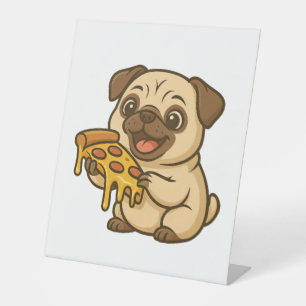 Cute pug dog cartoon pizza lover pedestal sign