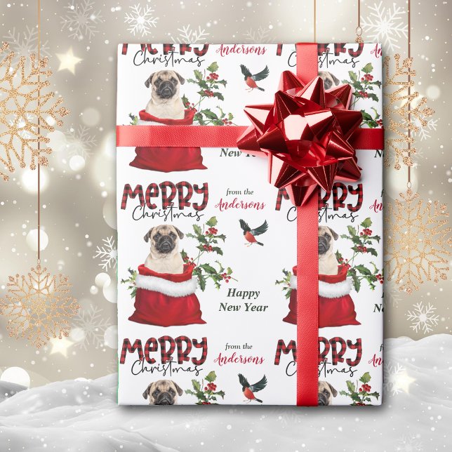 Cute Pug Dog Christmas Gift Bag Wrapping Paper (Creator Uploaded)
