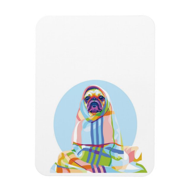 Cute Pug Dog Colourful In Blanket Magnet (Vertical)