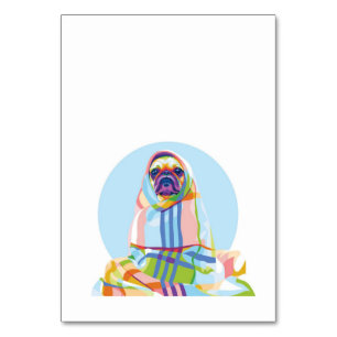 Cute Pug Dog Colourful In Blanket Table Number