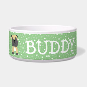 Cute Pug Dog Customisable Name Bowl