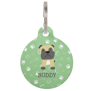 Cute Pug Dog Customisable Name Pet ID Tag