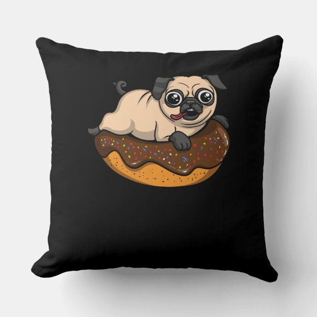 Cute Pug Dog Doughnut Lover Pet Cushion (Front)
