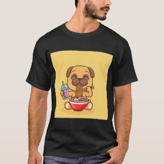 Cute Pug Dog Eating Ramen and Drinking Milk Tea Bo T-Shirt