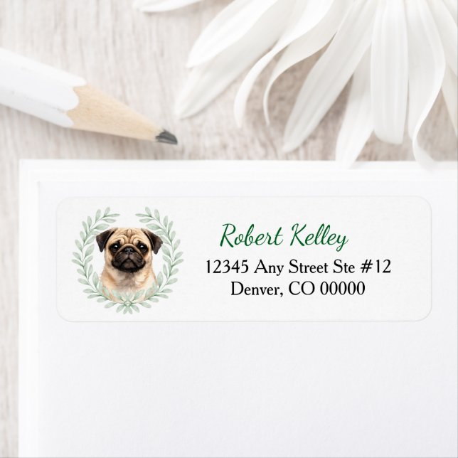 Cute Pug Dog Eucalyptus Leaf Wreath (Insitu)