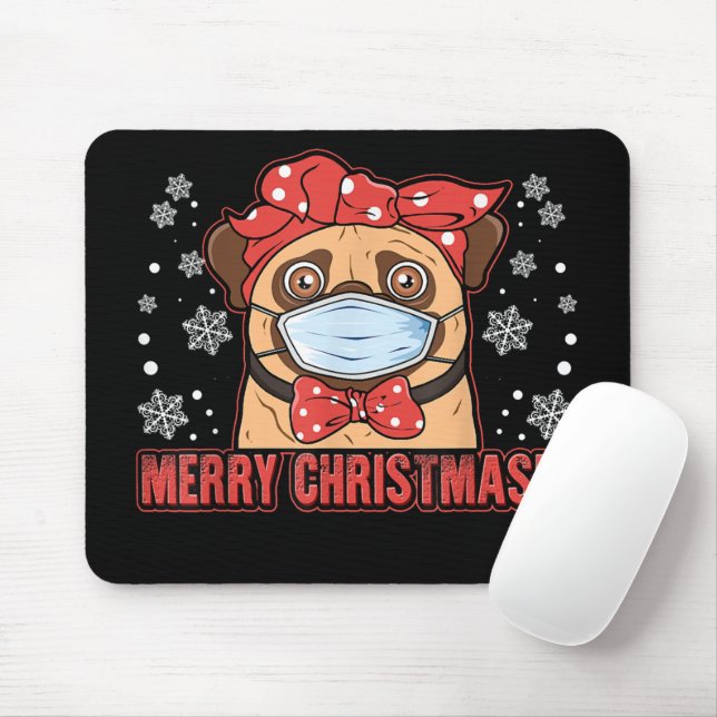 Cute Pug Dog Face Mask Merry Christmas Mouse Pad (With Mouse)