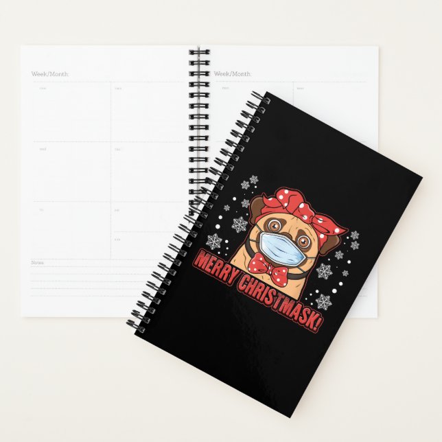 Cute Pug Dog Face Mask Merry Christmas Planner (Display)