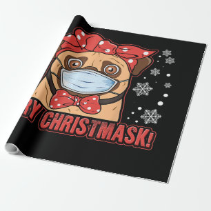 Cute Pug Dog Face Mask Merry Christmas Wrapping Paper