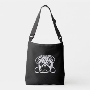 Cute Pug Dog Face Sketch   Pug Lovers Crossbody Bag
