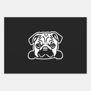 Cute Pug Dog Face Sketch   Pug Lovers Wrapping Paper Sheet