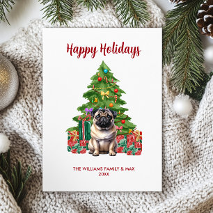 Cute Pug Dog Family Christmas Holiday Card