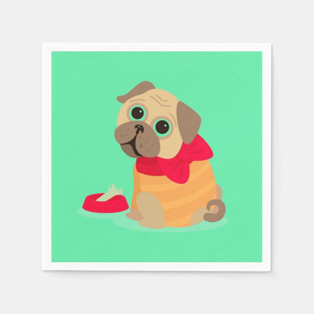 Cute pug dog girl's birthday party napkin (Front)