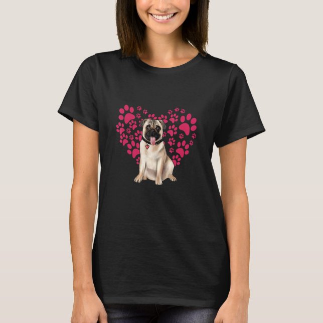 Cute Pug dog Heart Paw Valentine Outfit for Pet Ow T-Shirt (Front)