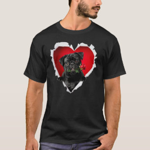 Cute Pug Dog Heart Pocket Rose Valentine's Day T-Shirt