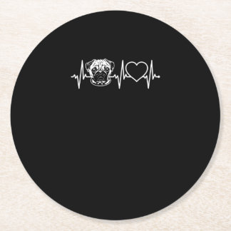 Cute Pug Dog Heartbeat Lovely Pug Dog Round Paper Coaster