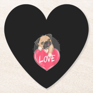 Cute Pug Dog Hearts Pug Valentine's Gift Paper Coaster
