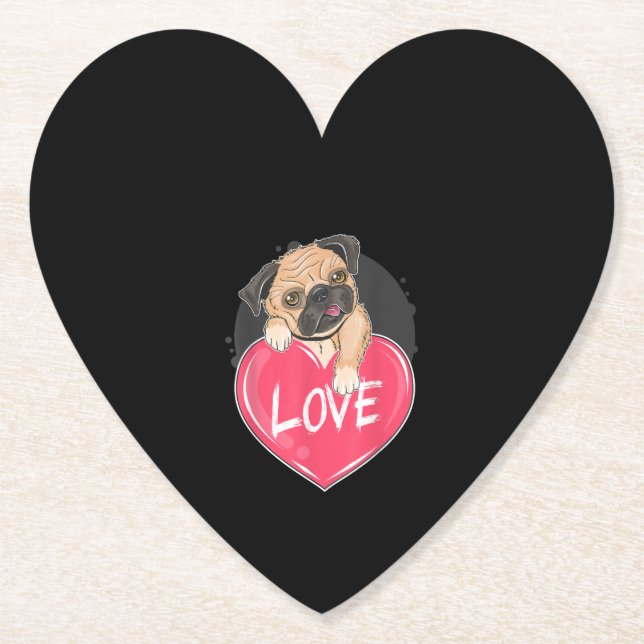 Cute Pug Dog Hearts Pug Valentine's Gift Paper Coaster (Front)