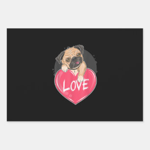 Cute Pug Dog Hearts Pug Valentine's Gift Wrapping Paper Sheet