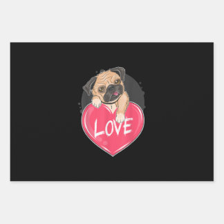 Cute Pug Dog Hearts Pug Valentine's Gift Wrapping Paper Sheet