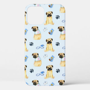 Cute Pug Dog I Love Mum Blue iPhone 12 Case