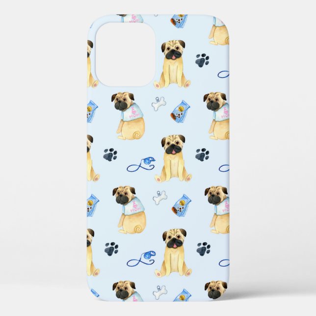 Cute Pug Dog I Love Mum Blue Case-Mate iPhone Case (Back)
