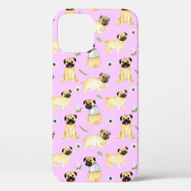 Cute Pug Dog I Love Mum Pink  Case-Mate iPhone Case (Back)