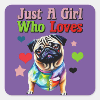Cute Pug Dog in a Colourful Jacket Square Sticker