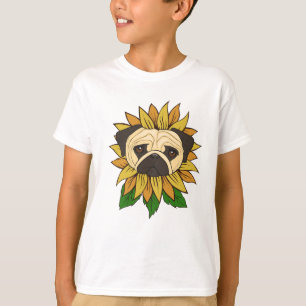 Cute Pug Dog in a Sunflower T-Shirt