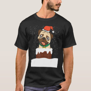 Cute Pug Dog In Chimney Christmas Santa T-Shirt