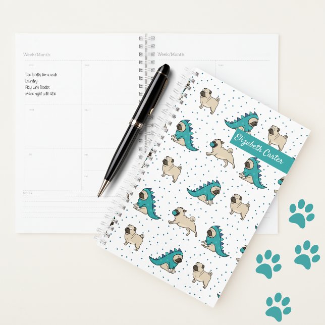 Cute Pug Dog Pattern Monogram Planner (Creator Uploaded)