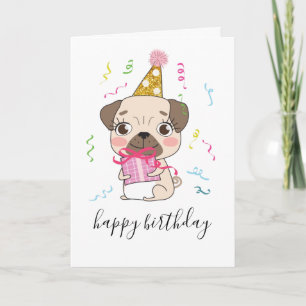 Cute Pug Dog Paws Birthday Personalised Custom Card