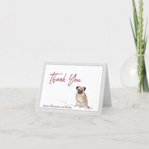 Cute Pug Dog Personalised with Bone and Ribbon Thank You Card