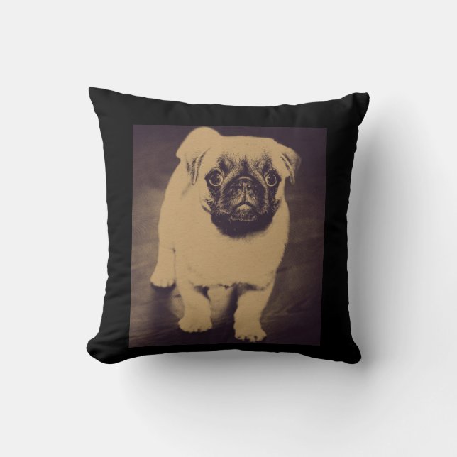 Cute Pug Dog Portrait Cushion (Front)