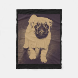 Cute Pug Dog Portrait Fleece Blanket