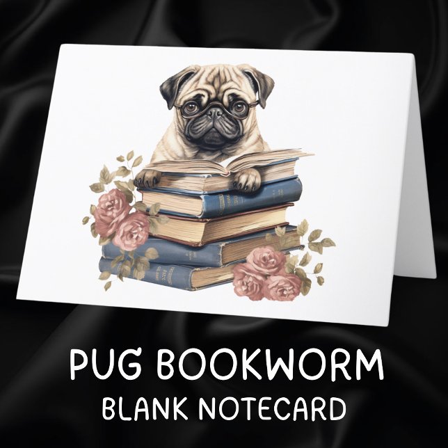 Cute Pug Dog Reading Books Hello Thinking of You Card (Creator Uploaded)