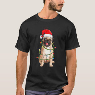Cute Pug Dog Santa Hat With Lights Christmas Pajam T-Shirt