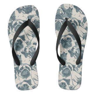 Cute Pug Dog Seamless Pattern Jandals