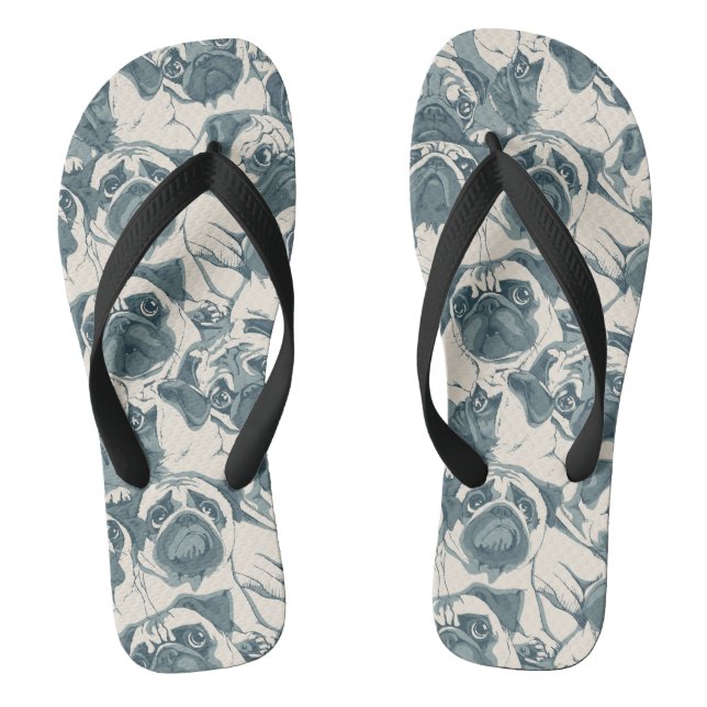 Cute Pug Dog Seamless Pattern Jandals (Footbed)