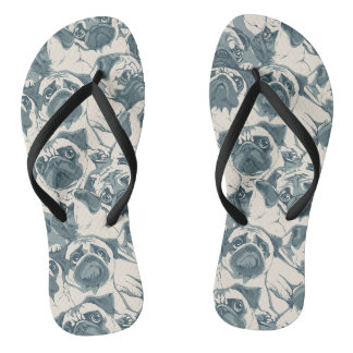 Cute Pug Dog Seamless Pattern Jandals