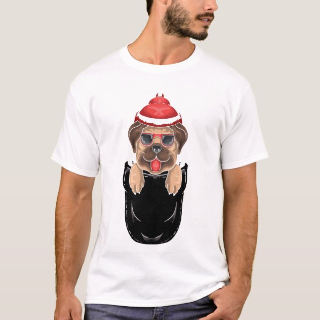 Cute Pug Dog Sits in Pocket Men T-Shirt (Front)