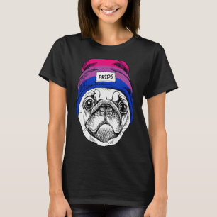 Cute Pug Dog Wearing Bisexual Rainbow Pride Hat Lg T-Shirt