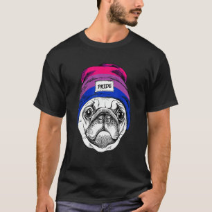 Cute Pug Dog Wearing Bisexual Rainbow Pride Hat Lg T-Shirt