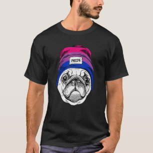 Cute Pug Dog Wearing Bisexual Rainbow Pride Hat Lg T-Shirt