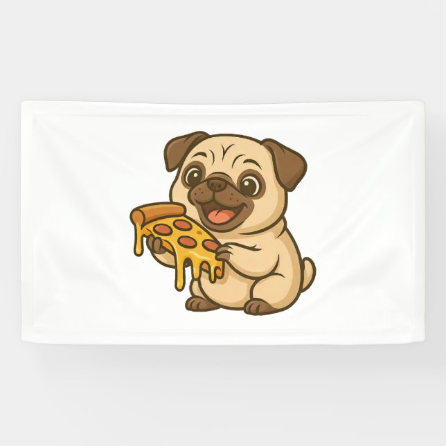 Cute pug dog with doughnut snacking dessert banner (Horizontal)