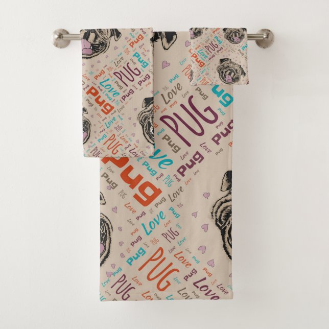 Cute Pug dog Word pattern Bath Towel Set (Insitu)
