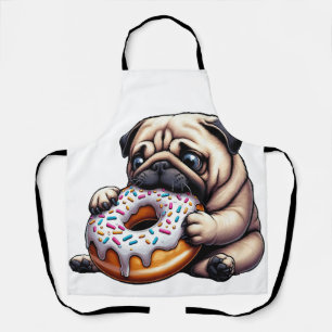 Cute pug doughnut cartoon funny munching apron